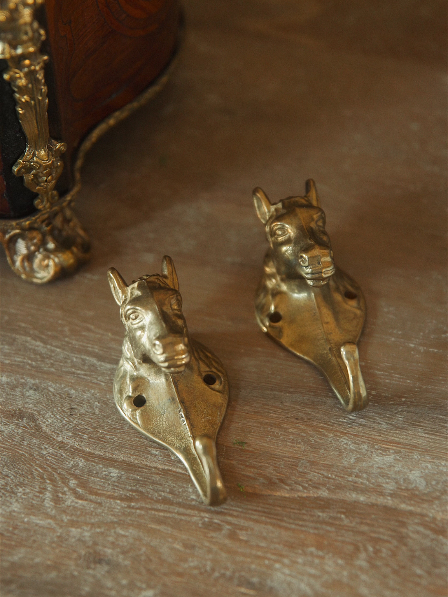 Pair of Antique Brass Horse Head Hooks