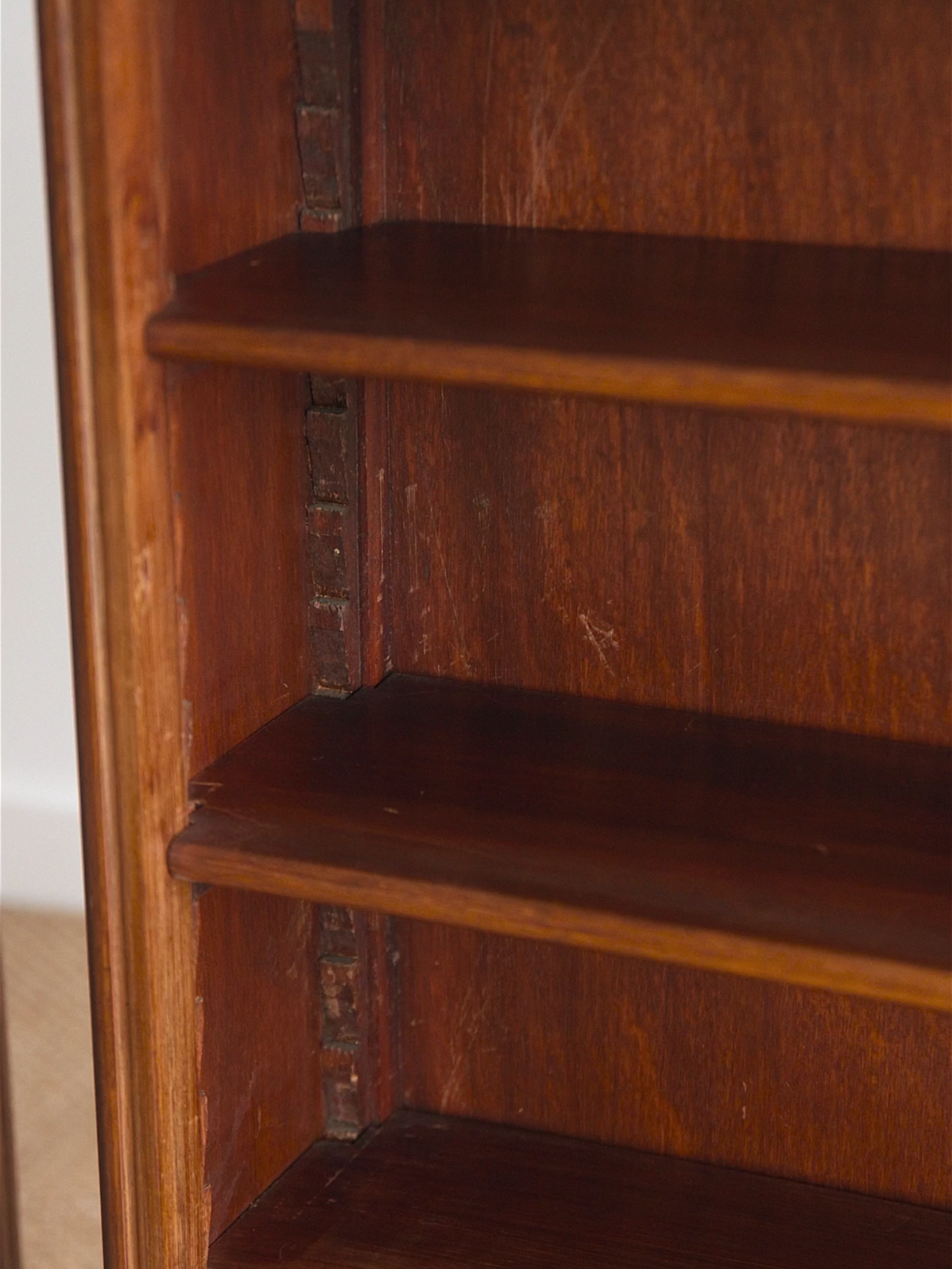 Pair of French Louis XVI–Style Mahogany Pier Cabinets With Marble Tops & Brass Galleried Rims