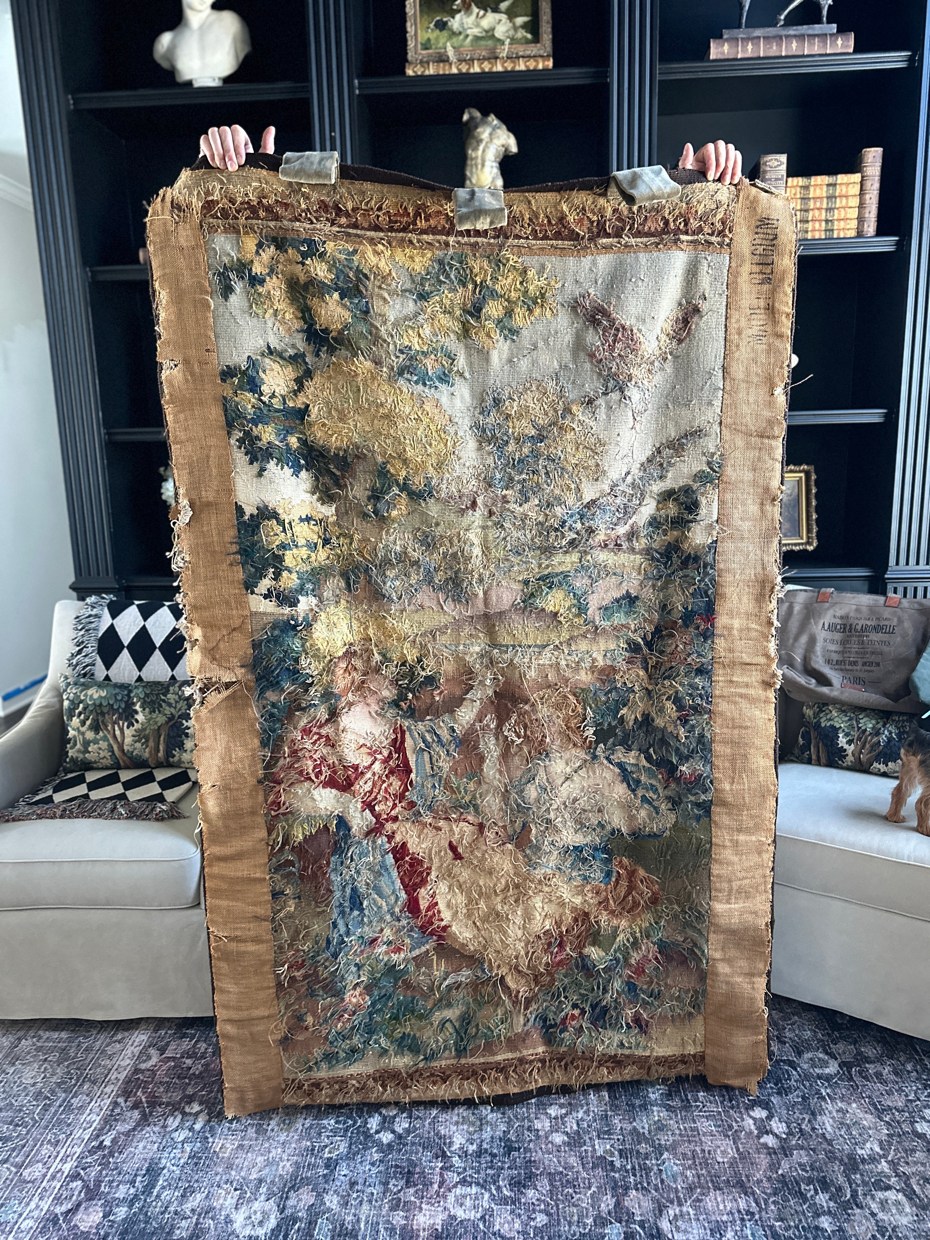 19th-20th Century Belgian Hand Woven Wool Tapestry