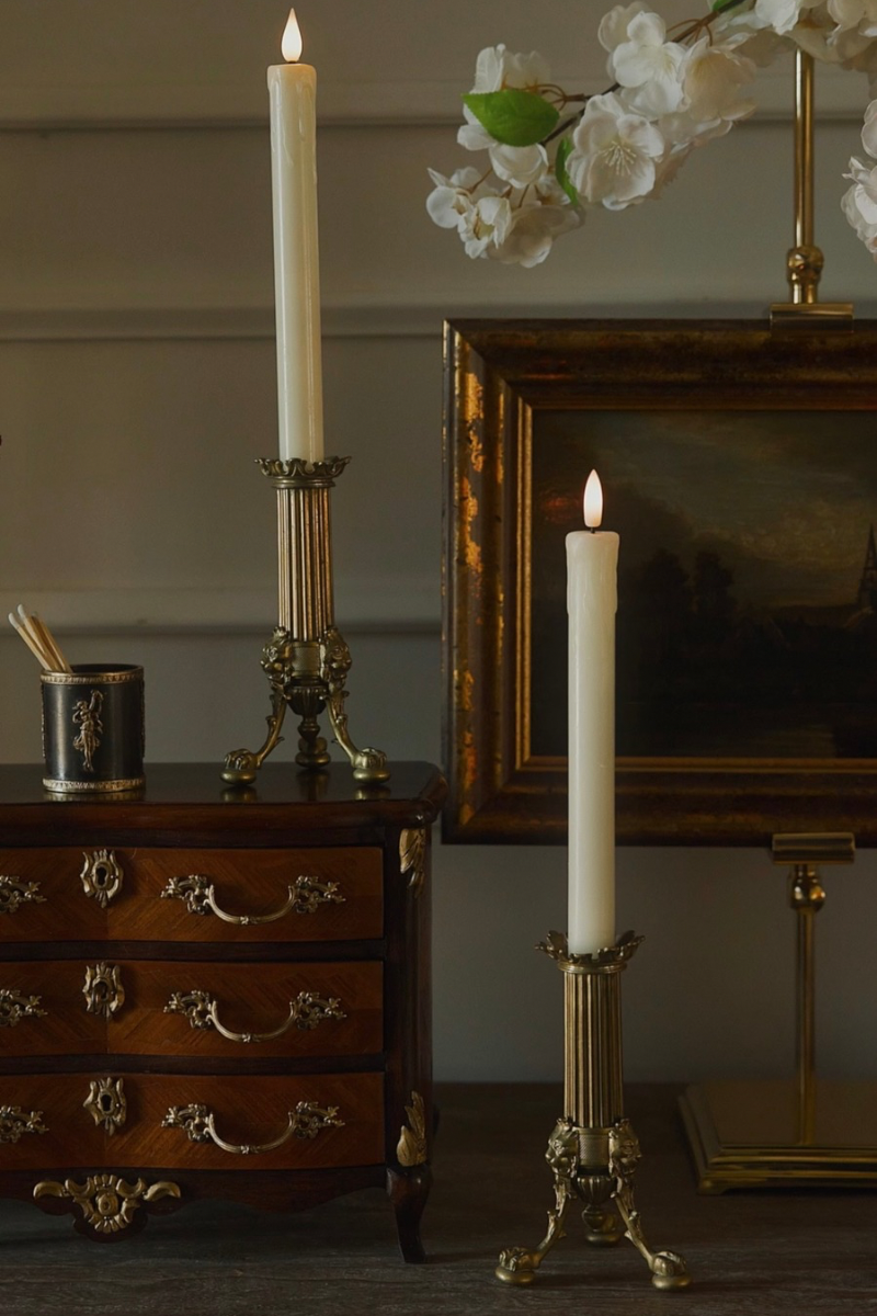 Pair of 19th-Century Bronze Candlesticks with Lion-Mask Supports