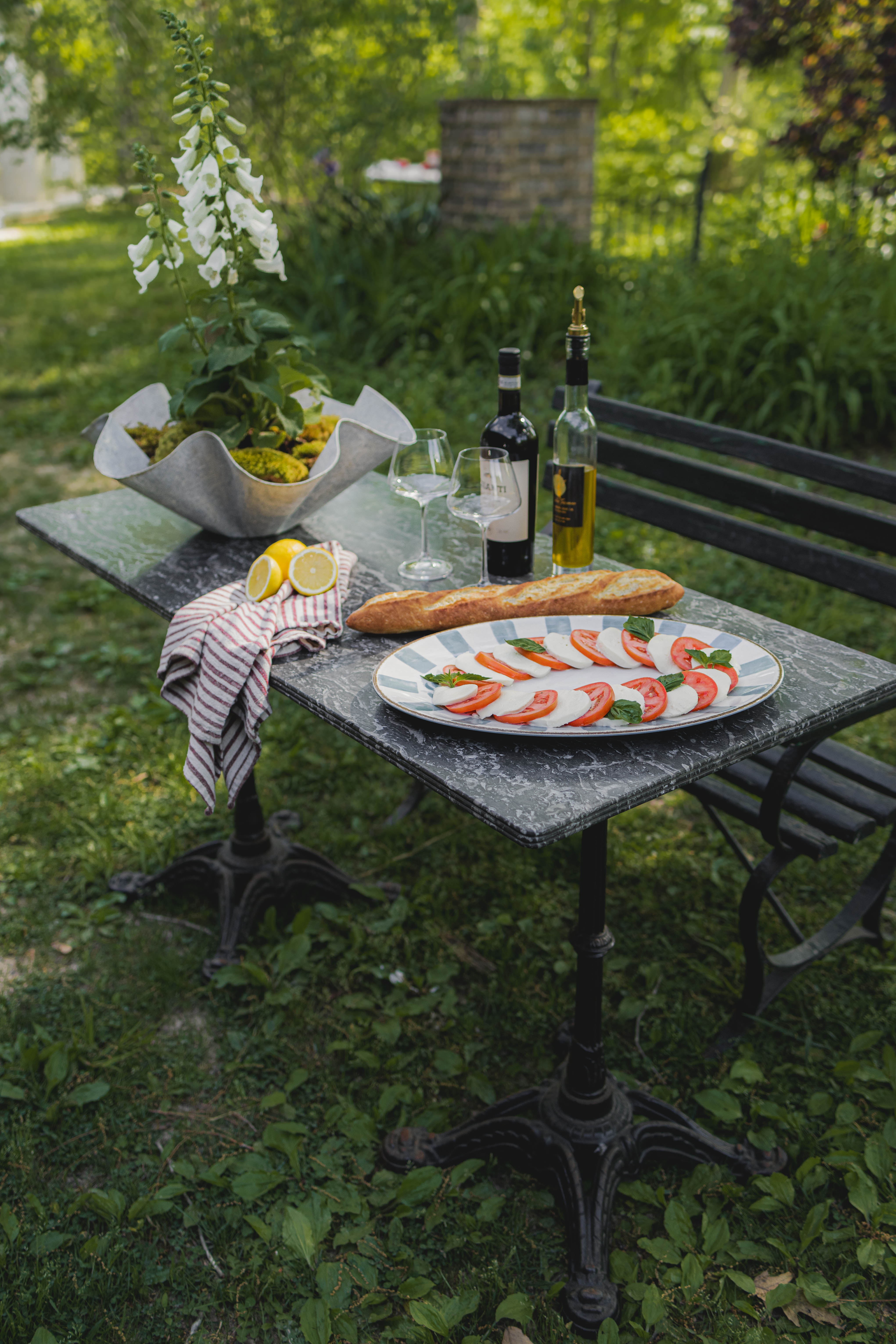 French Black Marble Top Garden Table