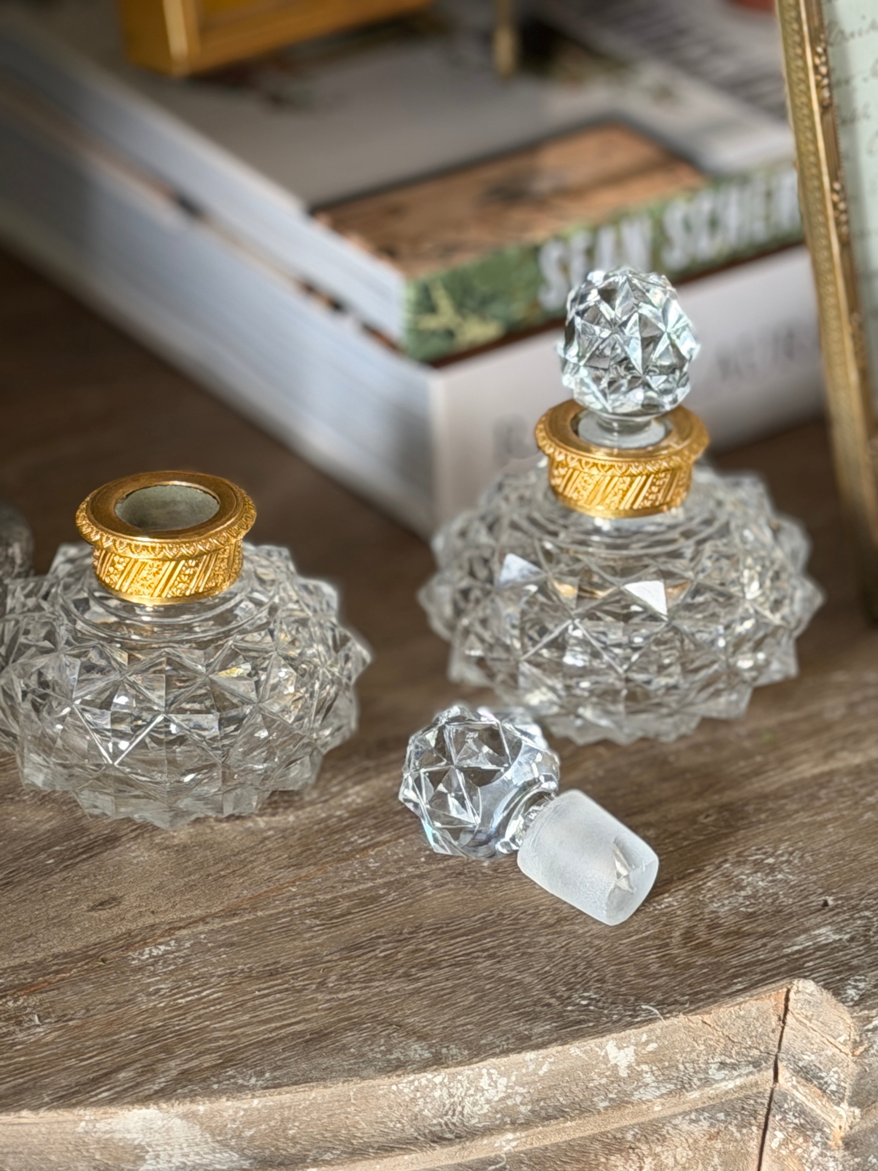 Pair of 19th Century Cut Crystal Perfume Bottles with Gilt Mounts