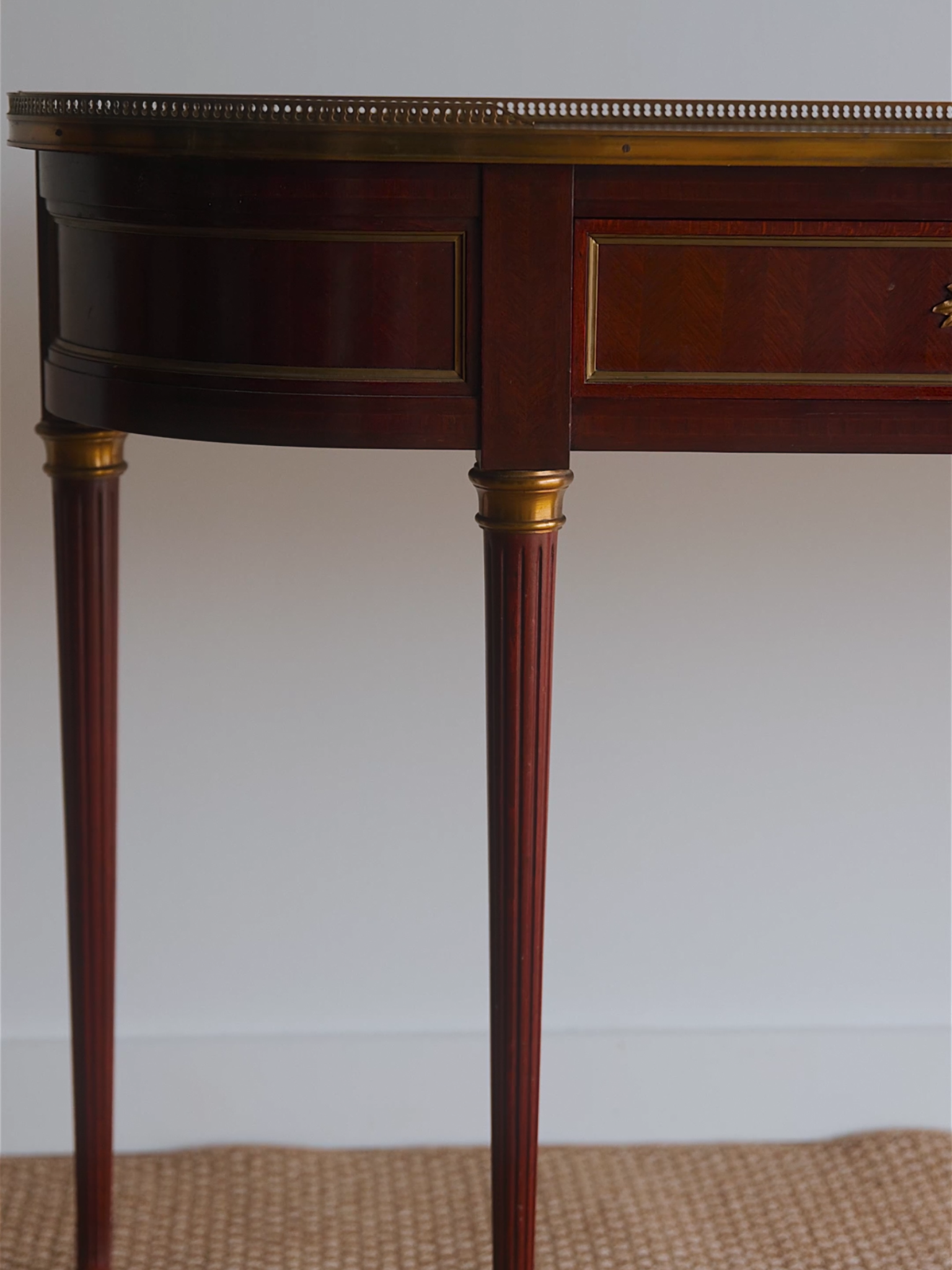 Louis XVI–Style Mahogany Console Table with Bronze Mounts & Dovetail Drawers