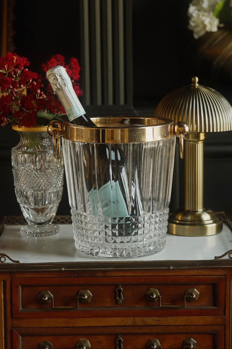 20th C. French Crystal & Brass Ice Bucket