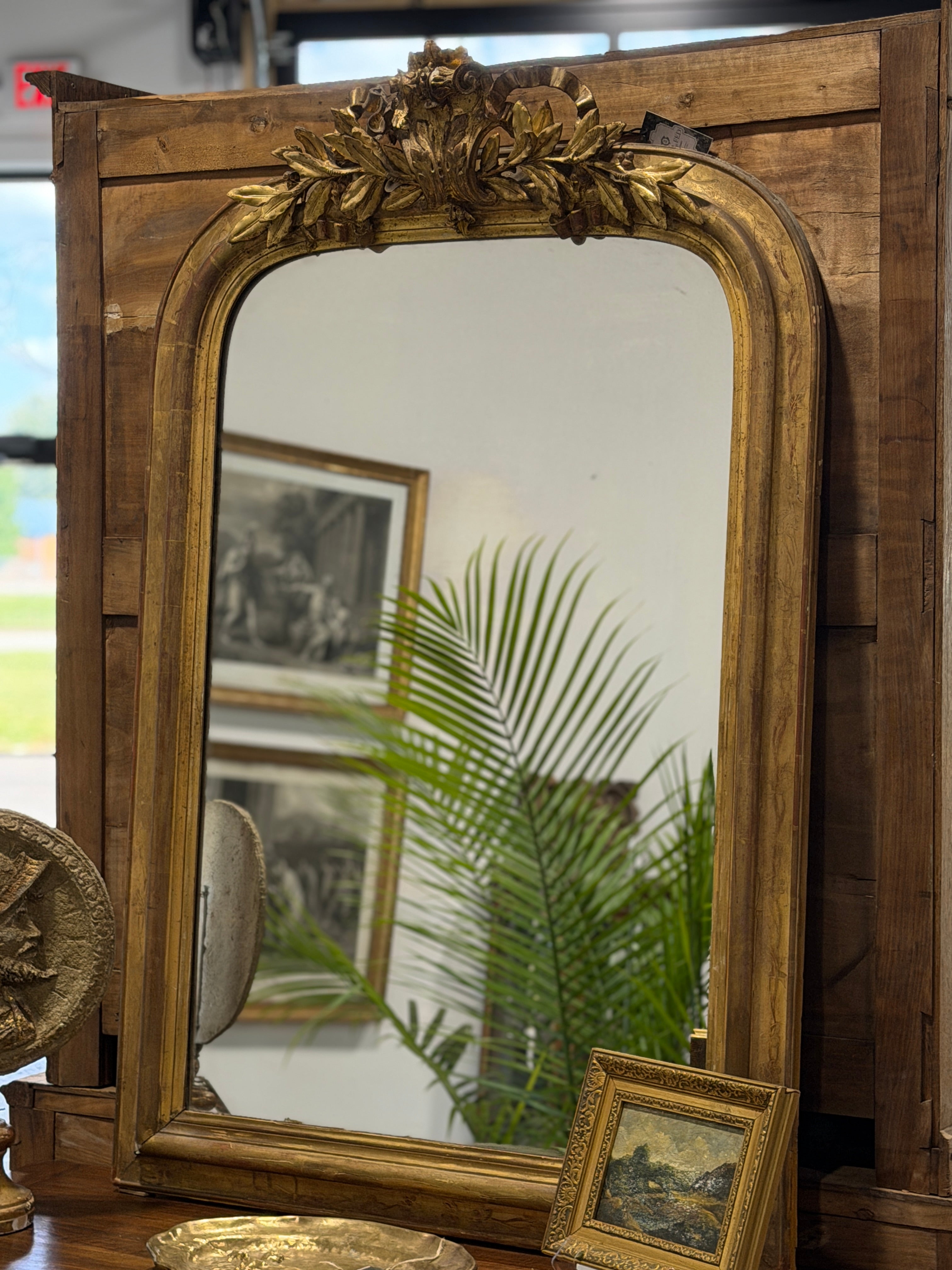 Louis Philippe Giltwood Mirror with Floral Crest