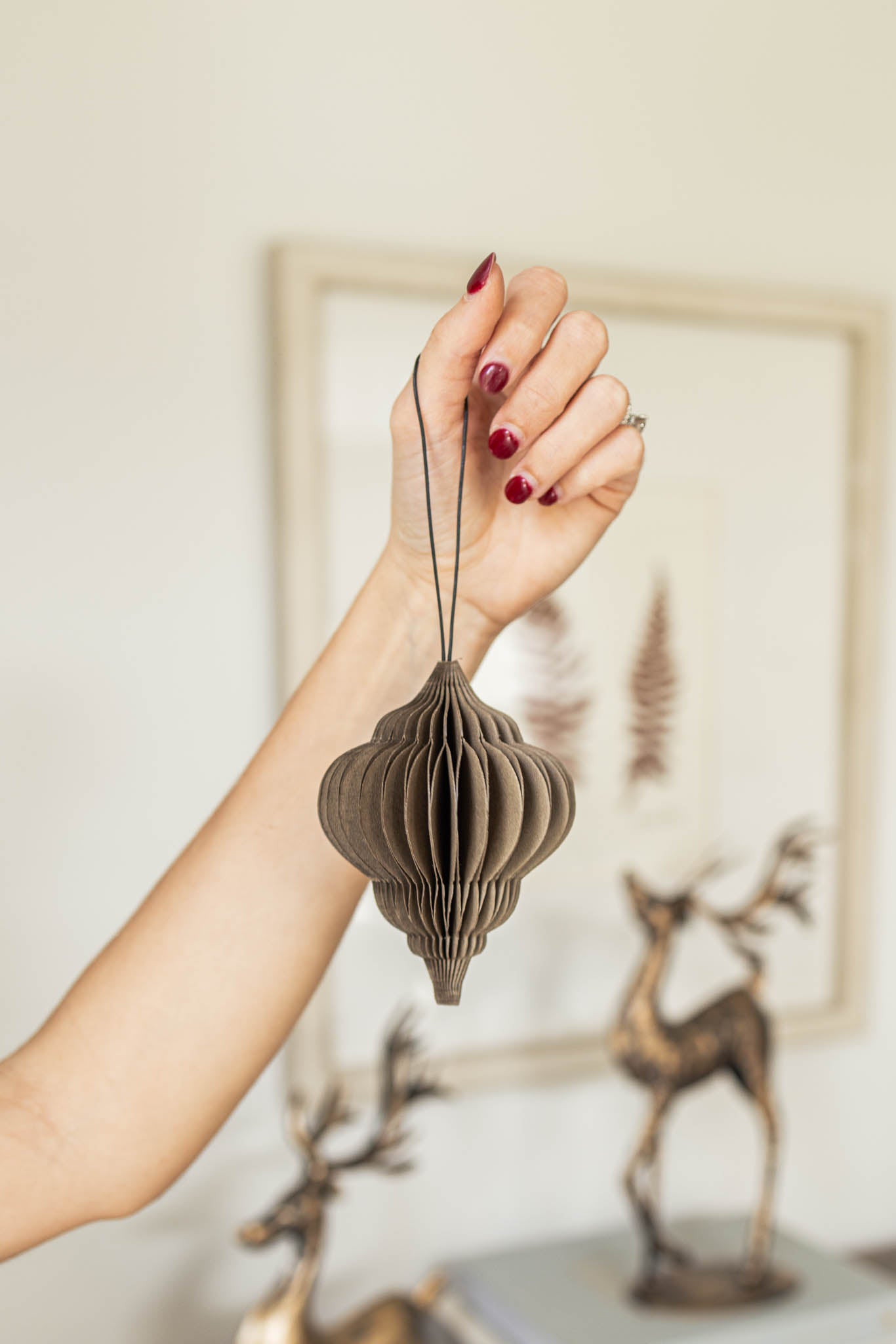 Set of 6 Brown Jewel Paper Mache Ornaments