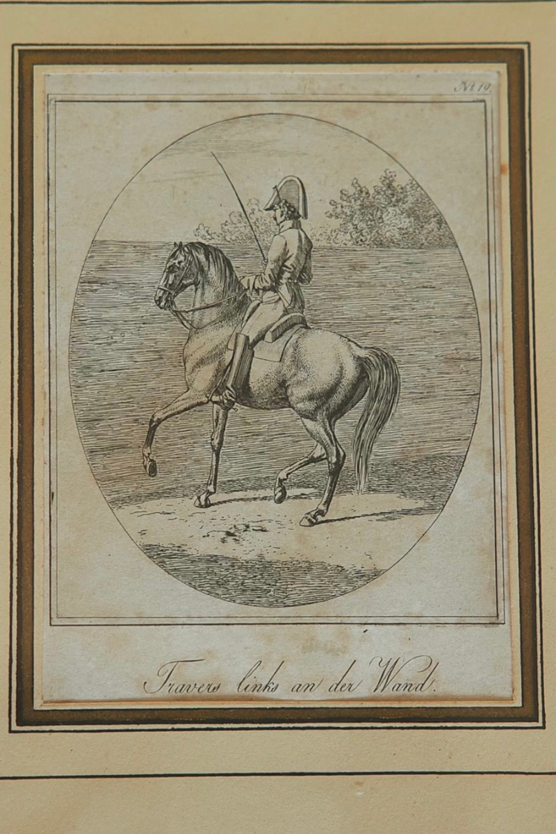 Set of Six Early 19th-Century German Equestrian Instructional Engravings Depicting Mounted Horse