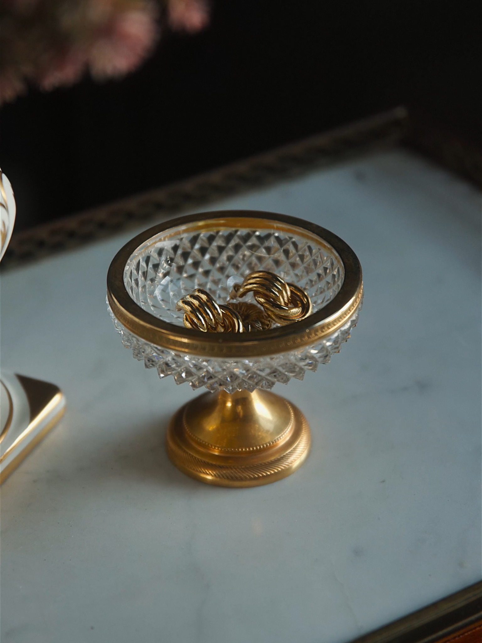 Petite Glass & Gilt Pedestal Dish
