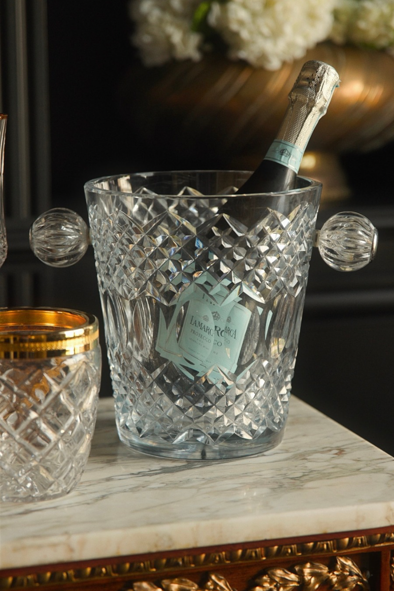 French Cut Crystal Champagne Bucket with Faceted Handles