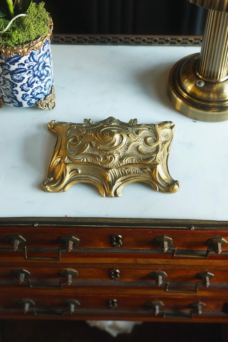 Brass Stamp Box with Rococo Scrollwork