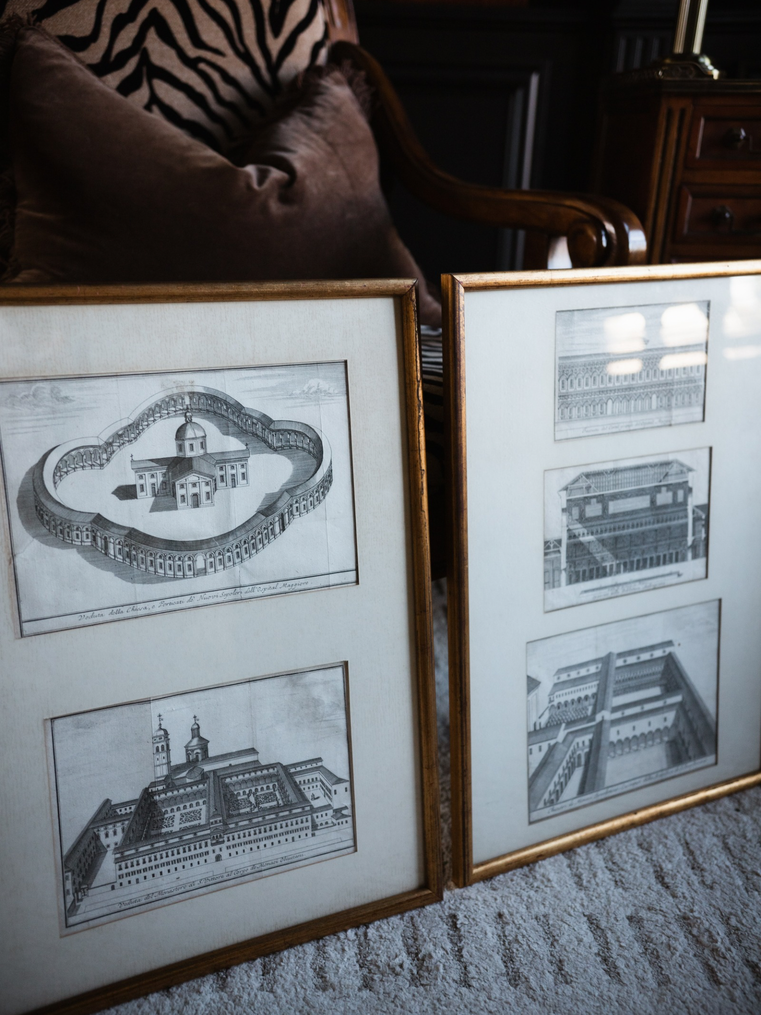 Set of 18th–19th Century Italian Architectural Engravings in Giltwood Frames
