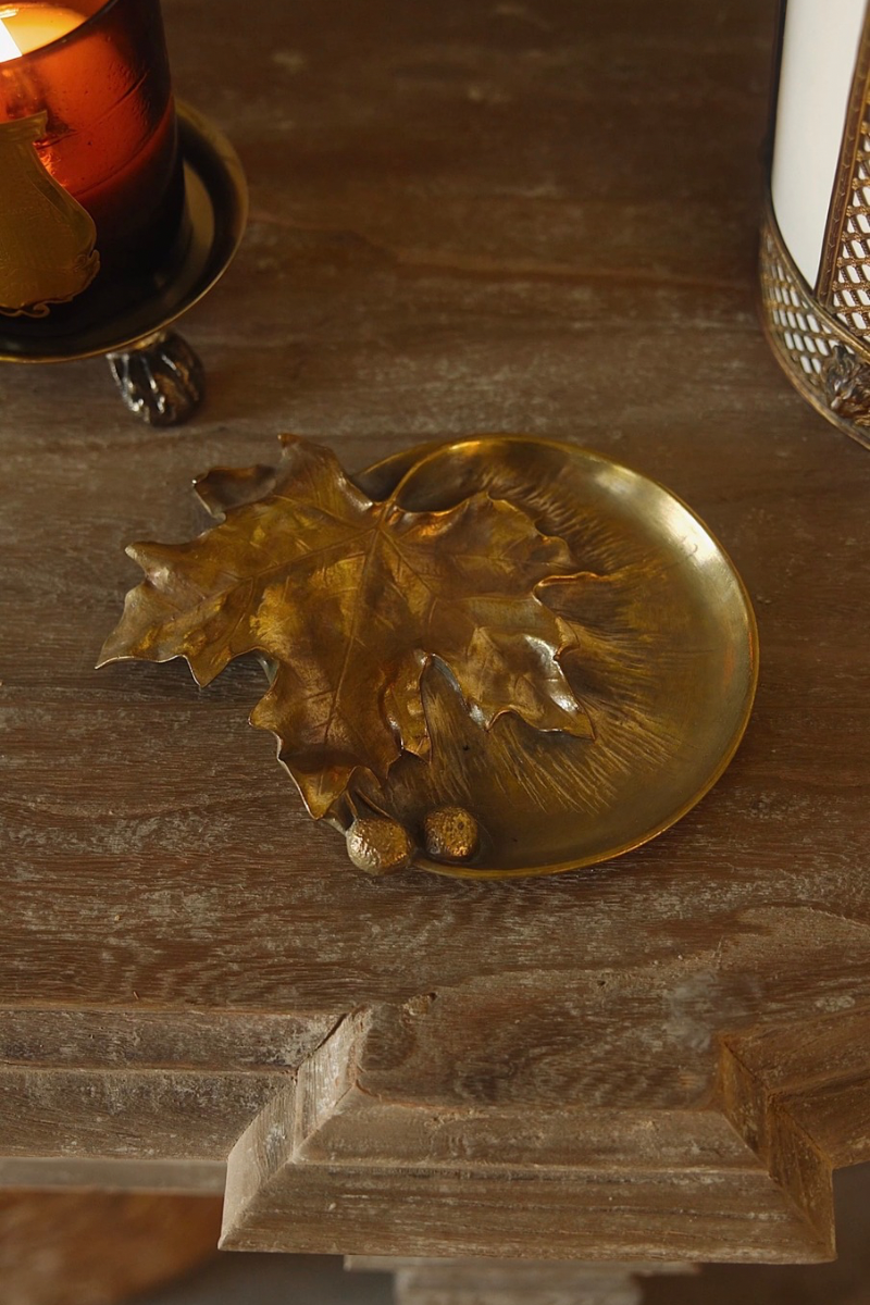 Vintage Brass Maple Leaf & Acorn Vide-Poche