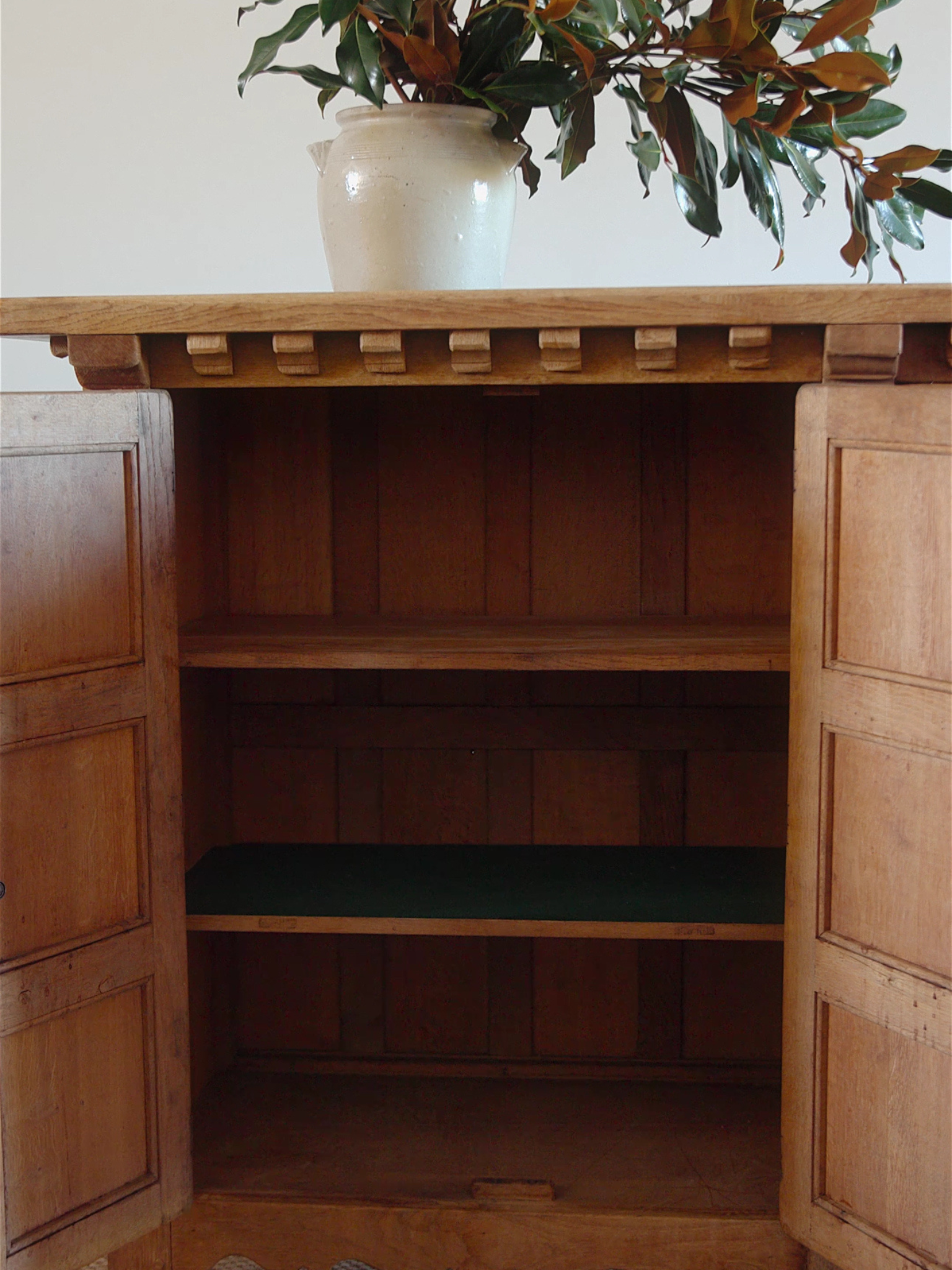 Spanish Renaissance Revival Carved Oak Sideboard with Original Key