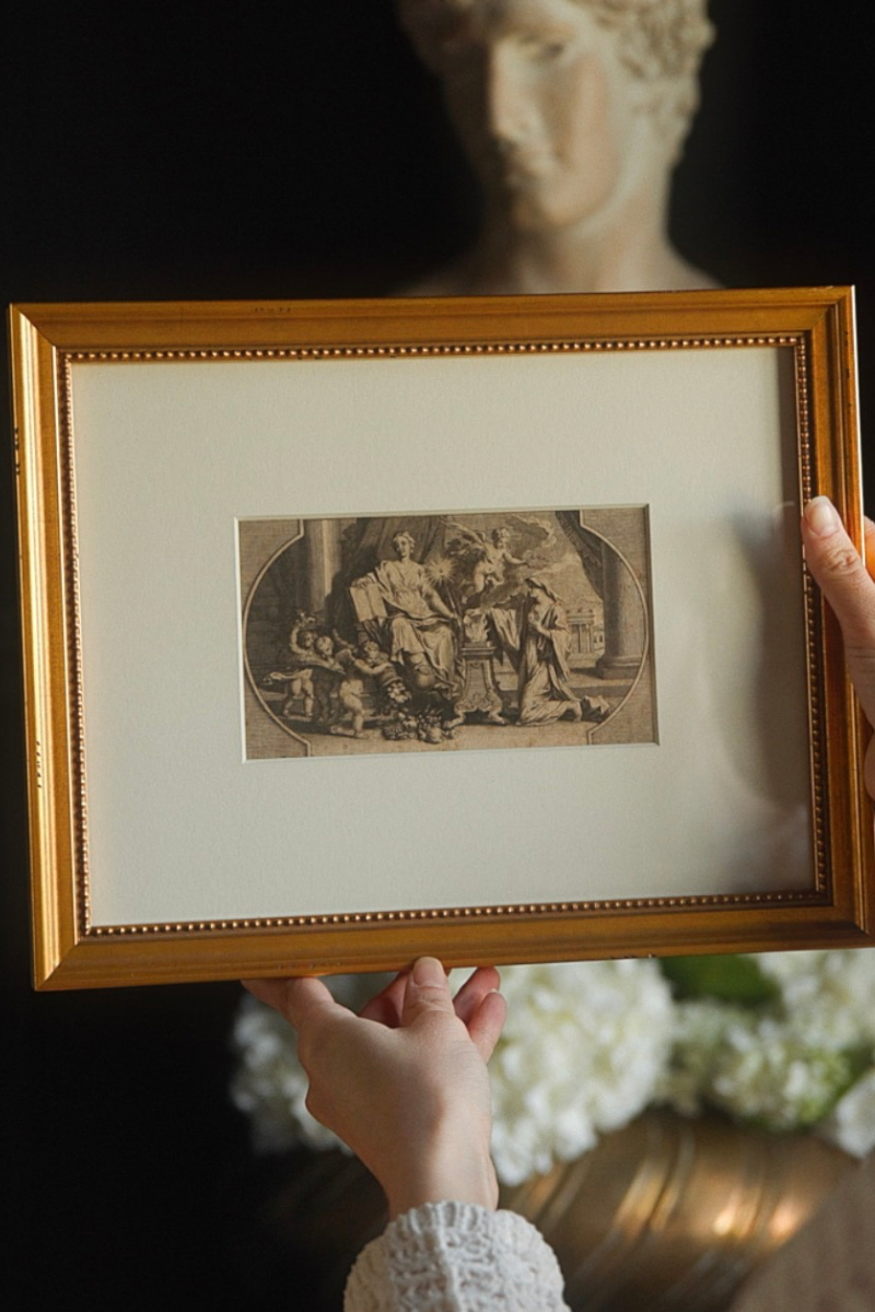 18th Century French Neoclassical Allegorical Engraving with Cherubs