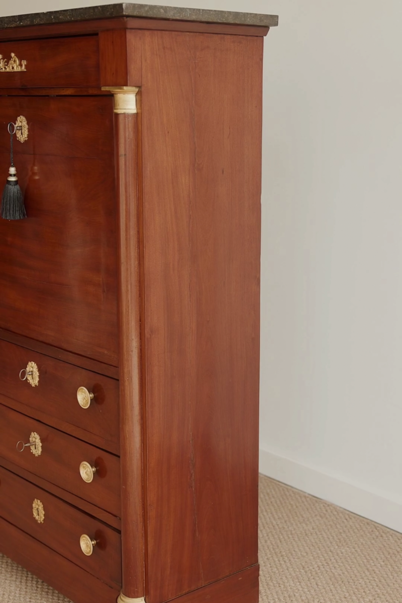 19th Century French Empire Mahogany Secrétaire à Abattant with Marble Top