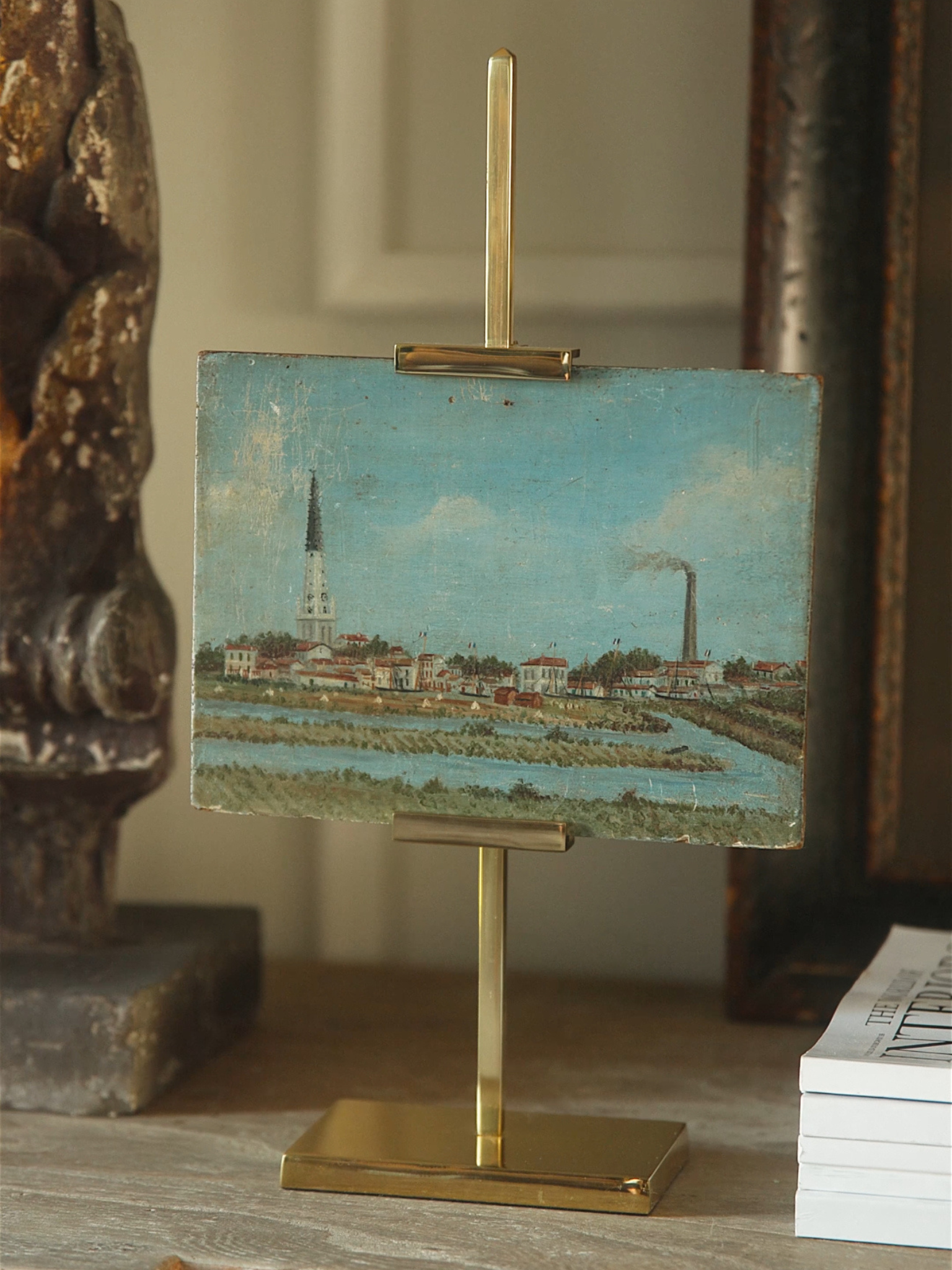 Antique Oil on Wood – European Cityscape