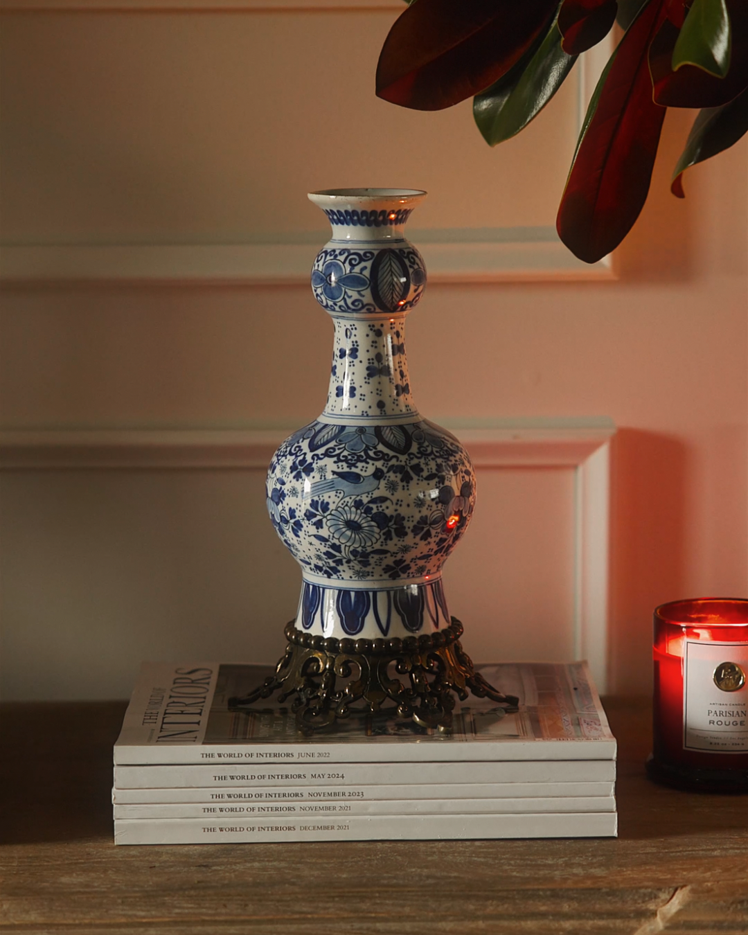 Early 20th Century European Blue & White Porcelain Vase with Gilt Bronze Base