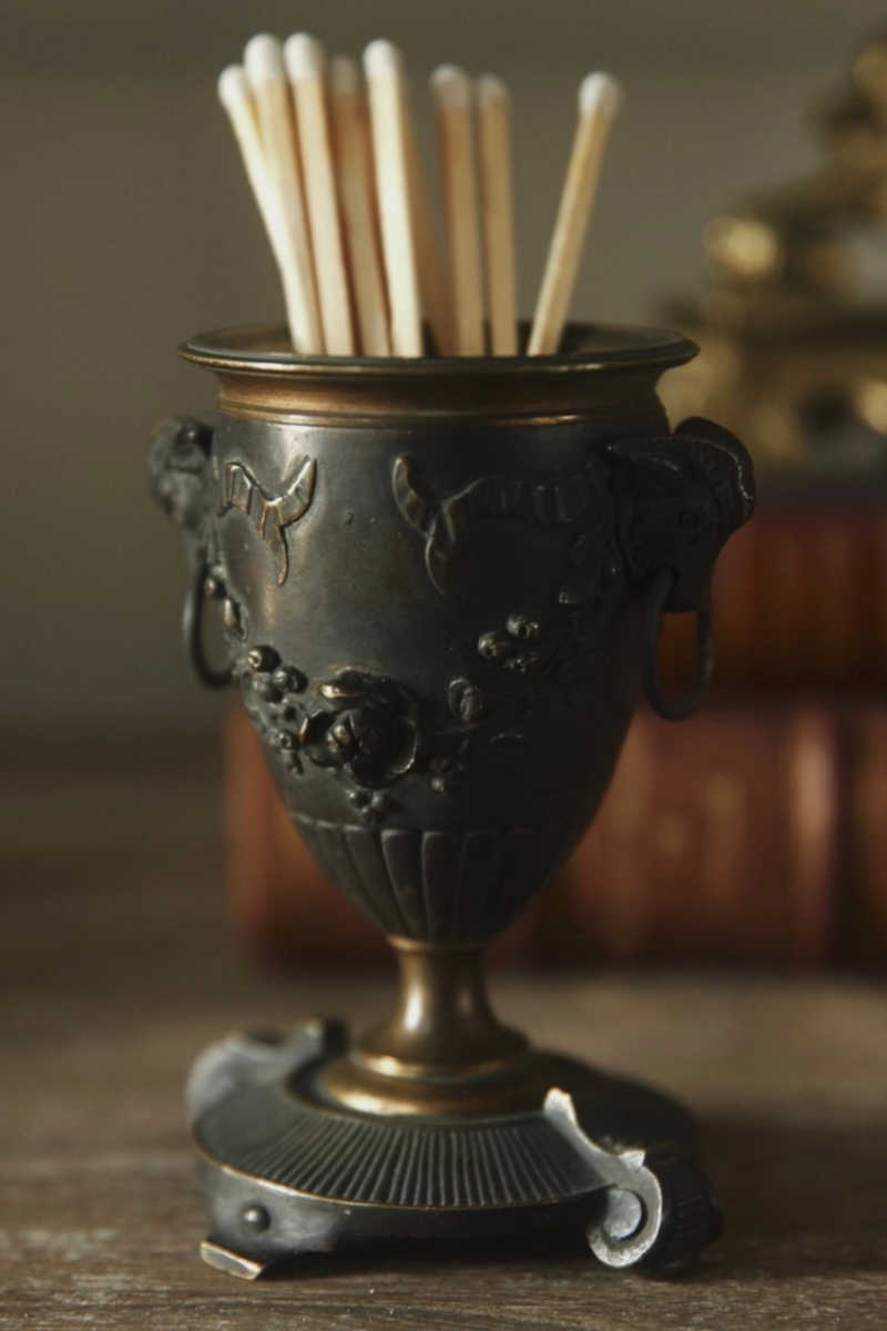 Antique French Bronze Ram Head Miniature Urn