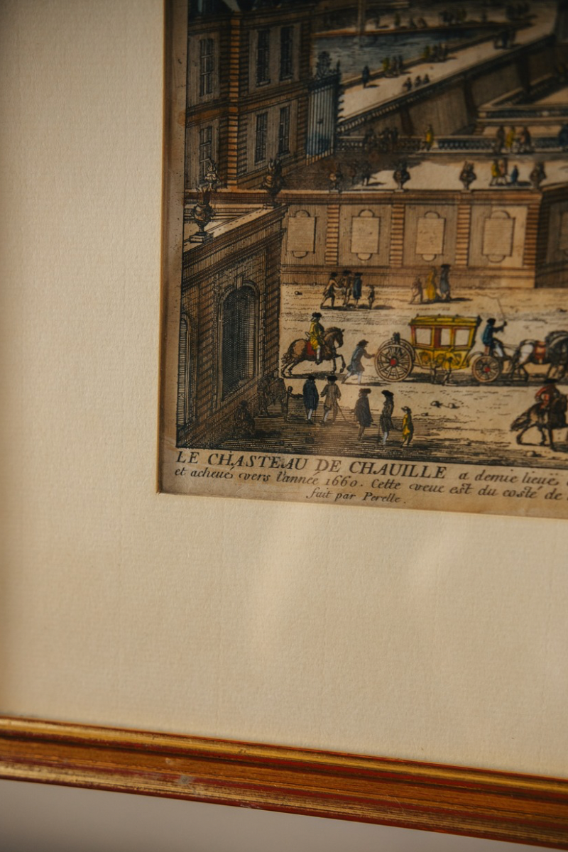 19th C. French Hand Colored Architectural Engraving of the Chateau de Chaulnes