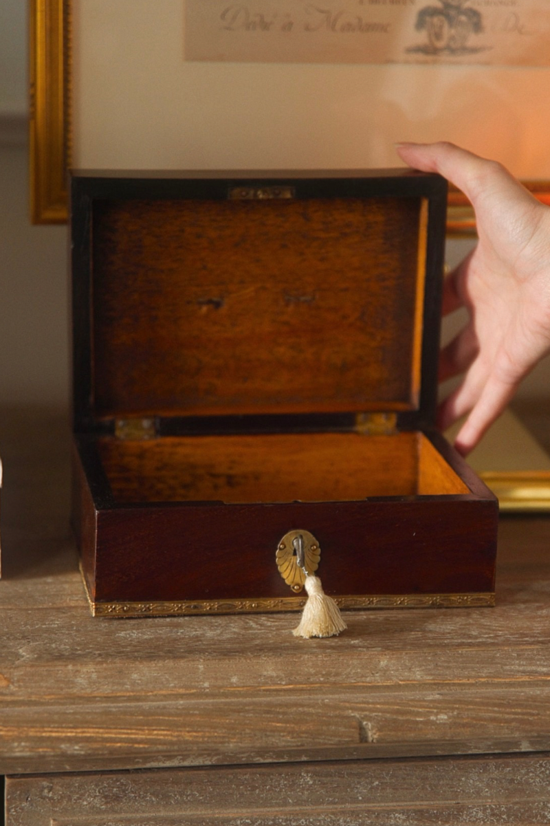 19th Century European Mahogany Inlaid Box with Brass Hardware
