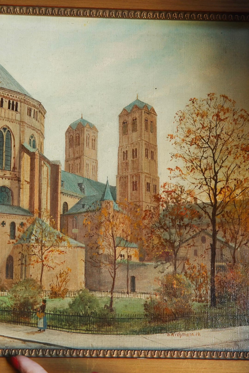 Early 20th-Century German Church View, Signed Wichmann