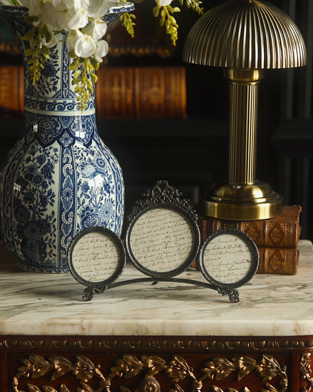 Late 19th-Century French Napoleon III Triple Photo Frame with Handwritten Script Inserts