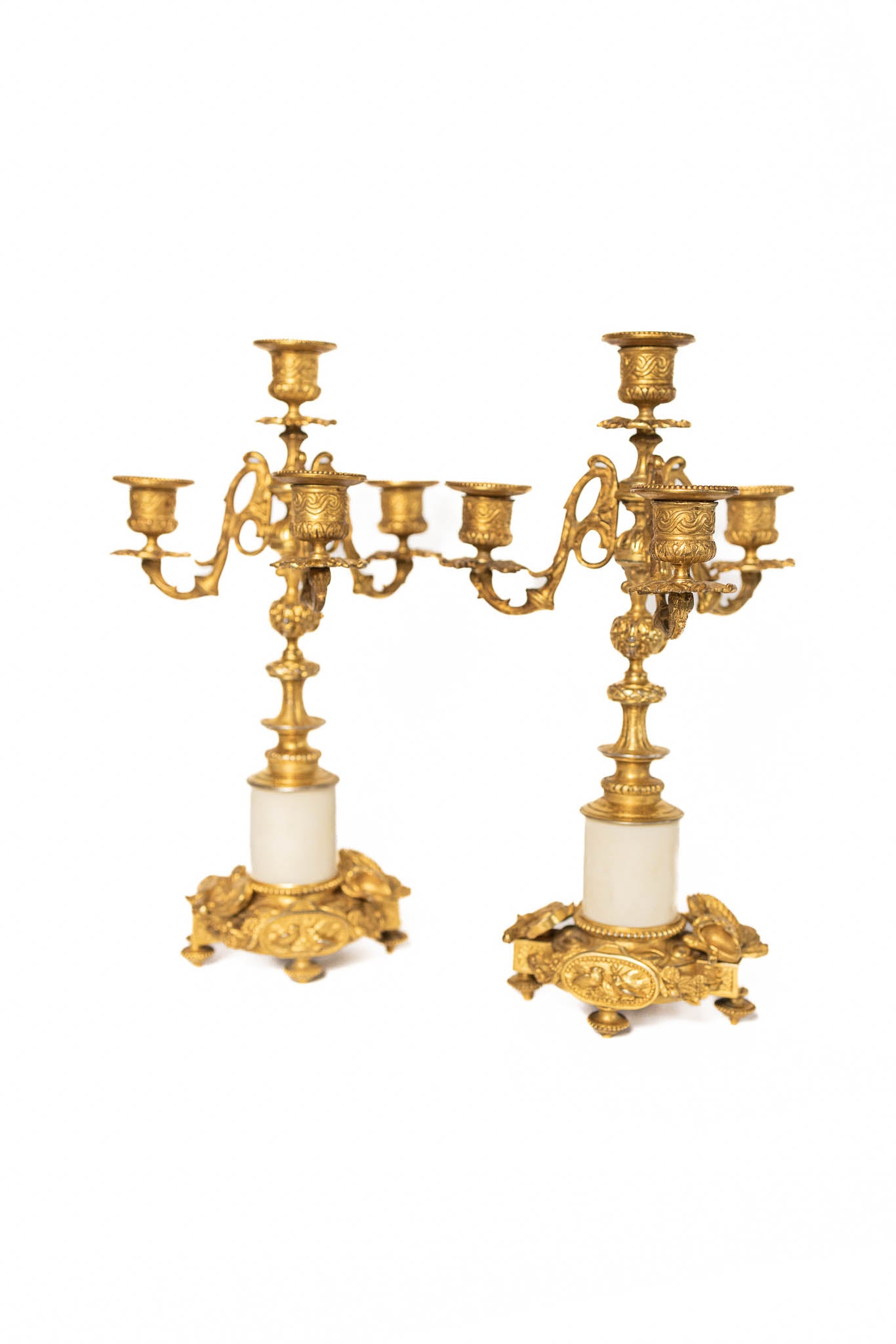 Set of 19th Century French Gold Plated Spelter Candelabras