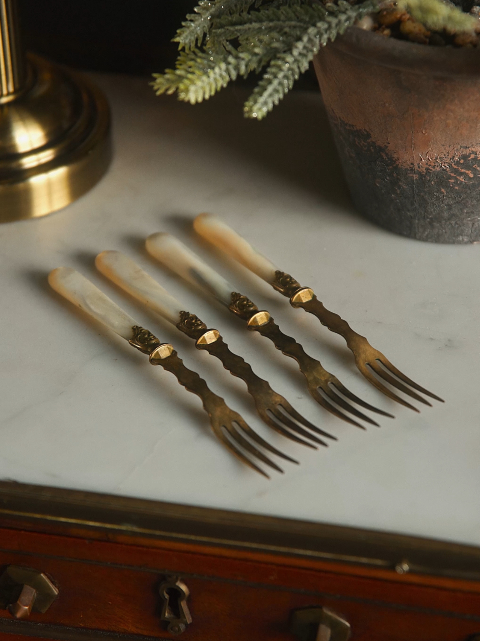 Set of Four Antique Mother-of-Pearl Fruit & Dessert Forks