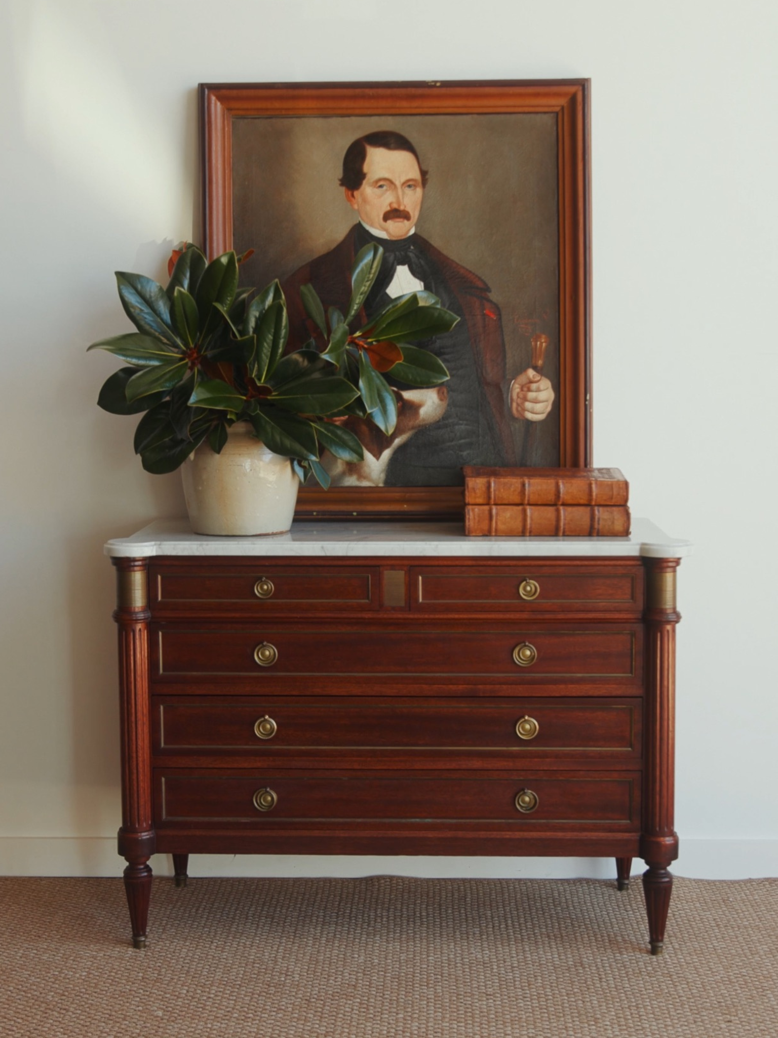White Marble Top Louis Phillipe Style Commode