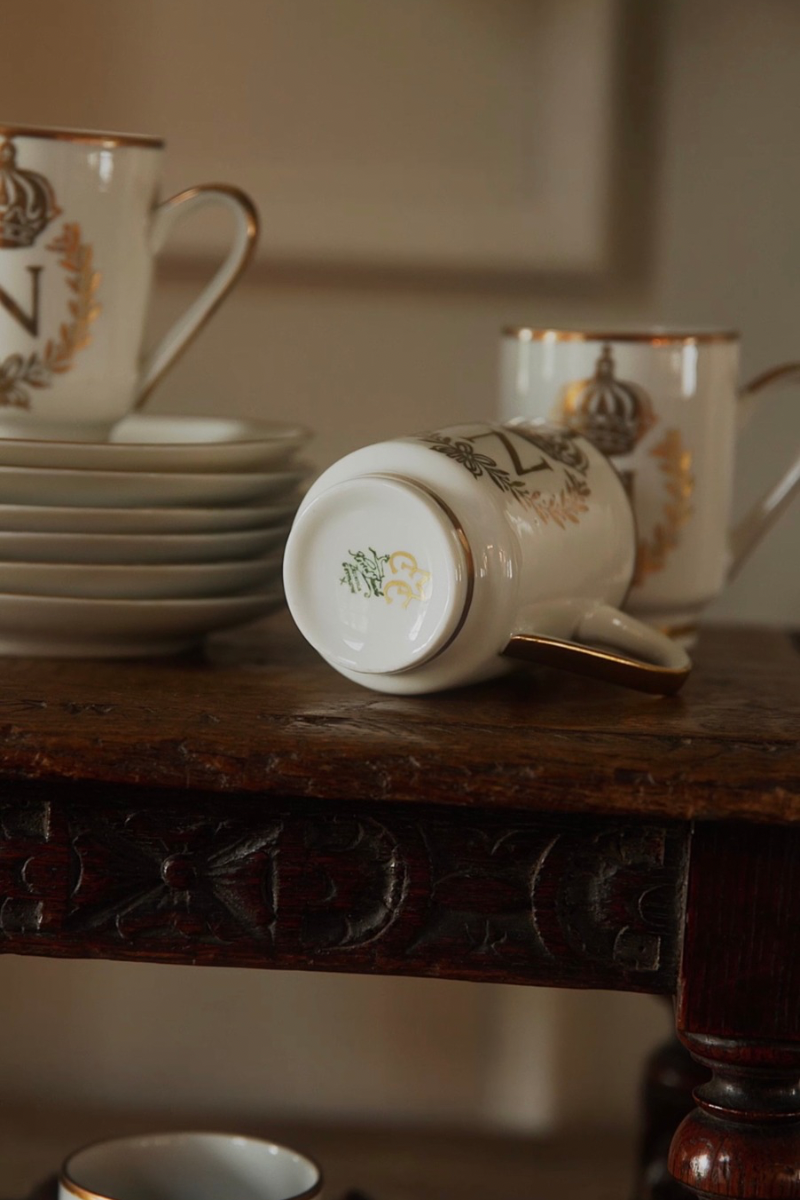 Napoleonic Imperial Monogram Porcelain Espresso Service, Limoges France (Set of 6)