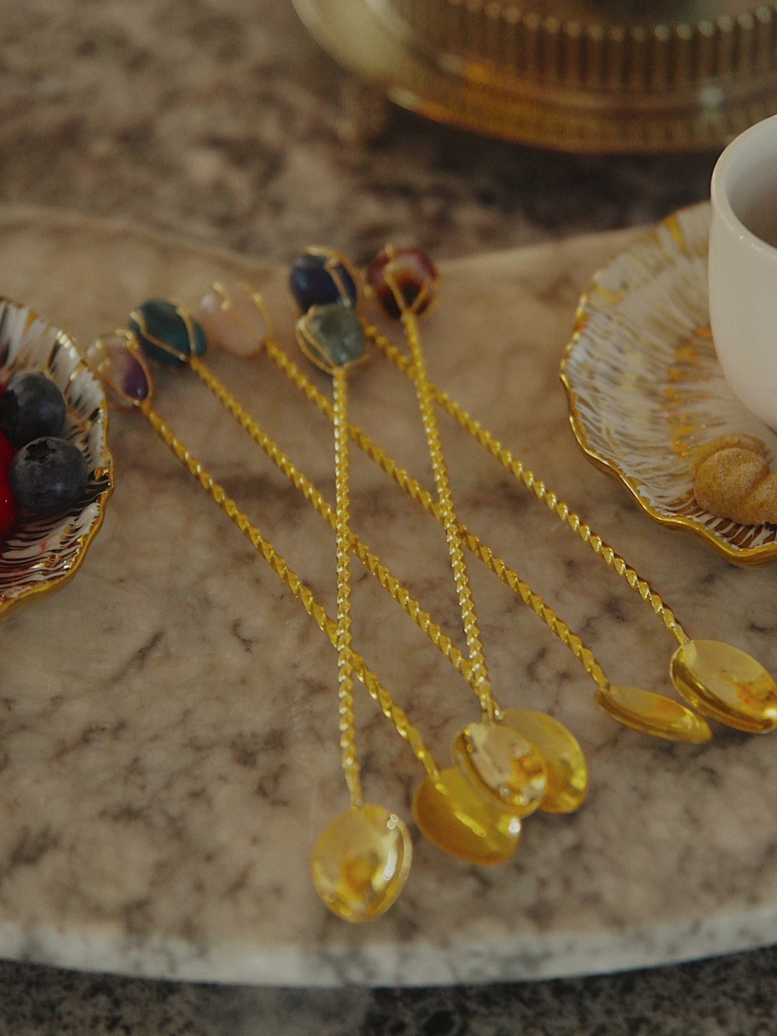 Set of Gemstone-Handled Stirring Spoons - Large