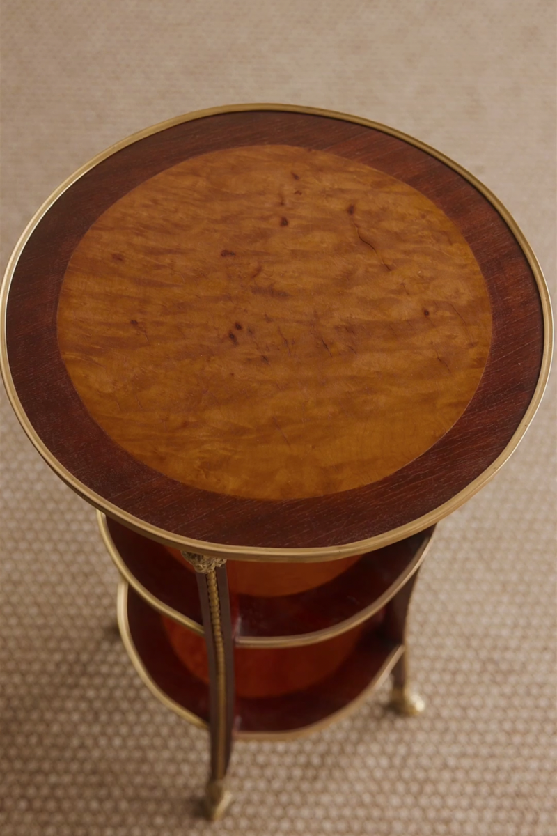 Antique French Empire–Style Mahogany Gueridon Side Table with Gilt-Bronze Ram Head Mounts