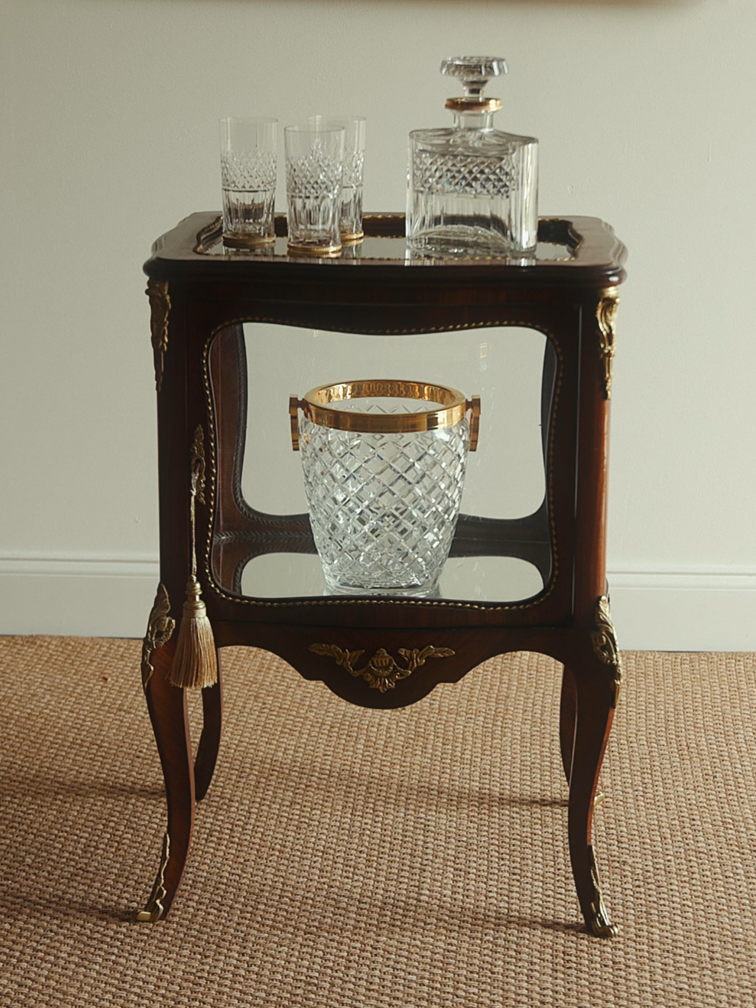 French Louis XV–Style Mahogany and Ormolu Vitrine Cabinet