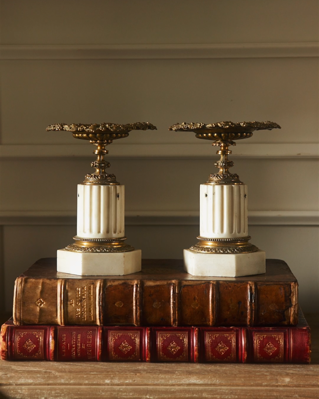 19th Century French Alabaster and Gilt Bronze Tazzas — Pair