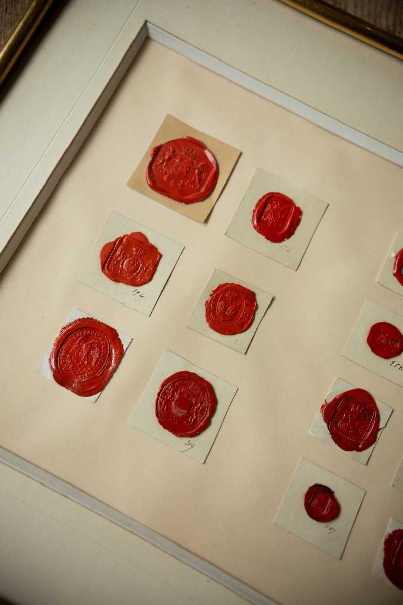 19th C. Pair of Framed Antique European Heraldic Wax Seal Collection