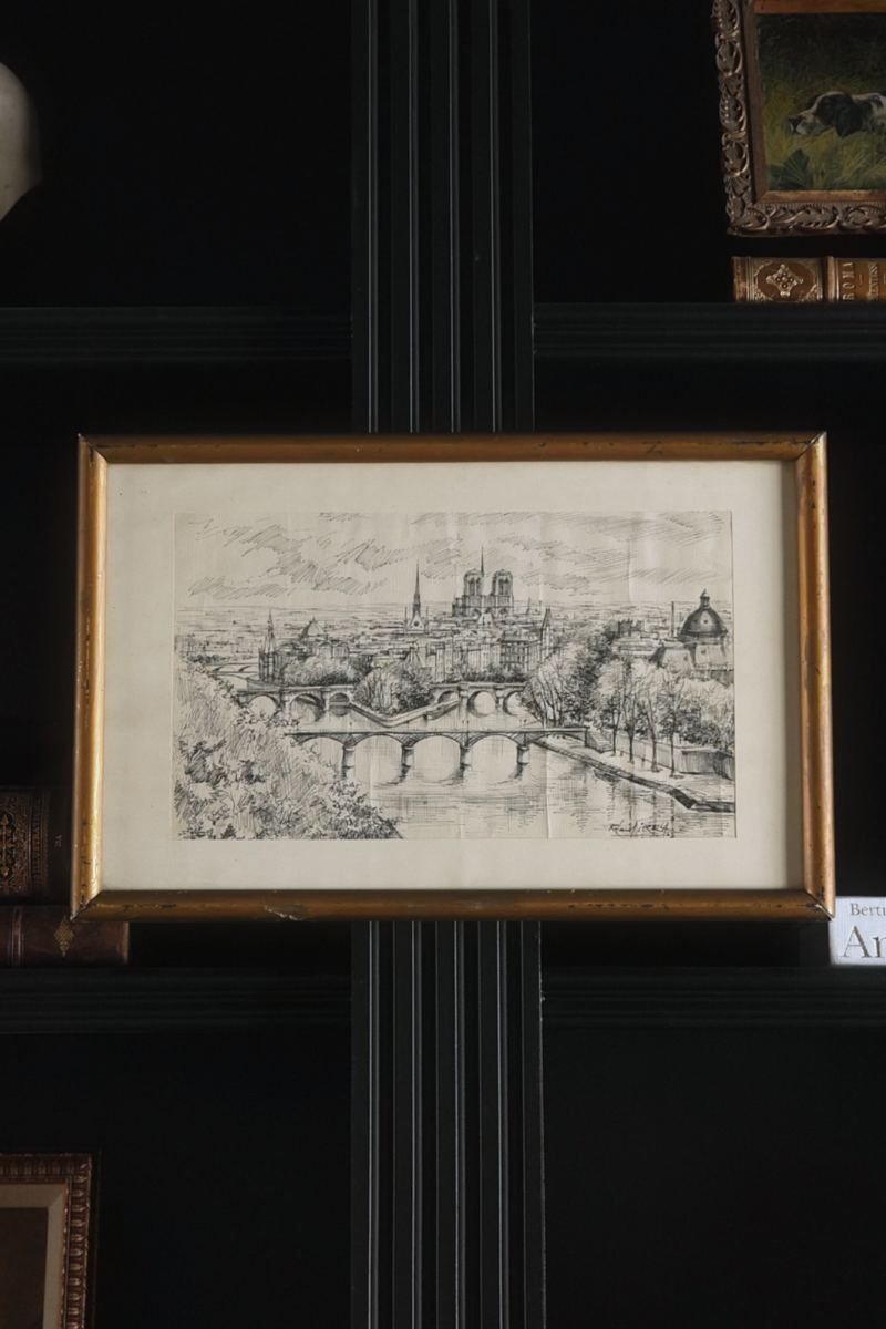 Early 20th-Century Parisian Pen & Ink Cityscape Featuring Notre-Dame