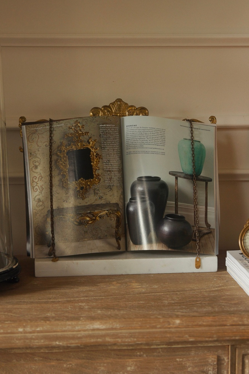 19th Century French Louis XV Style Brass Book Stand on Marble Base