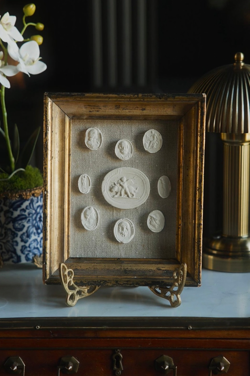 Collection of Nine 19th-Century Classical Intaglio Impressions in a Gold-Tone Frame