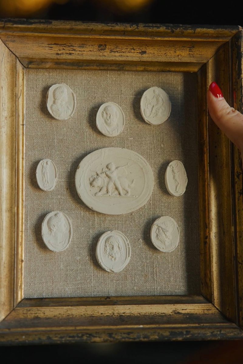 Collection of Nine 19th-Century Classical Intaglio Impressions in a Gold-Tone Frame