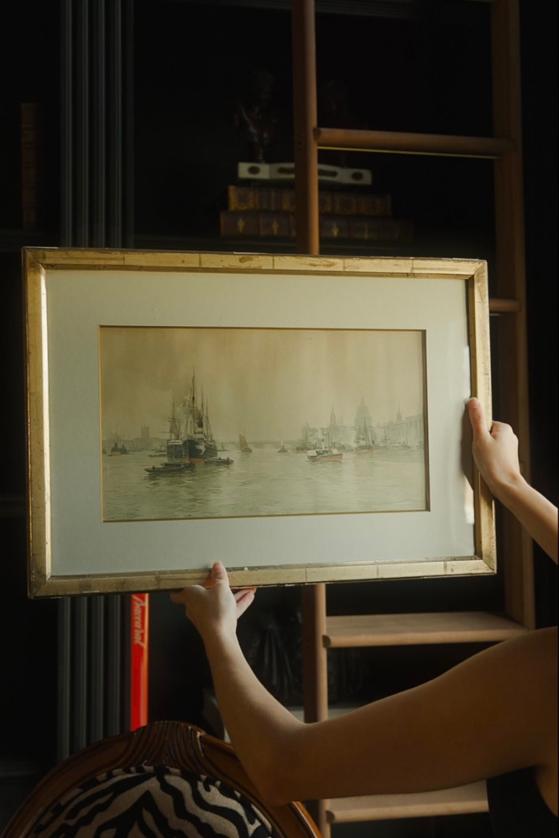 Late 19th C. European Watercolor of Harbor on the River Thames - C. 1890