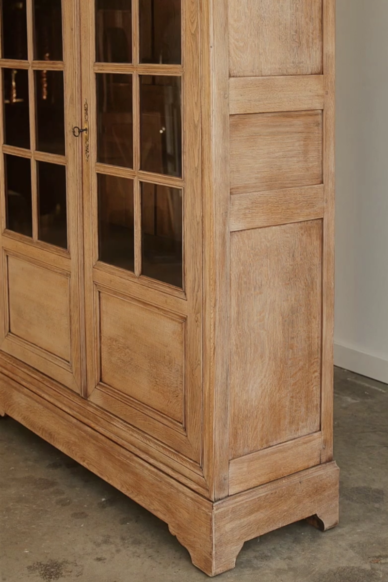 19th Century French Provincial Glazed Oak Cabinet with Paneled Sides