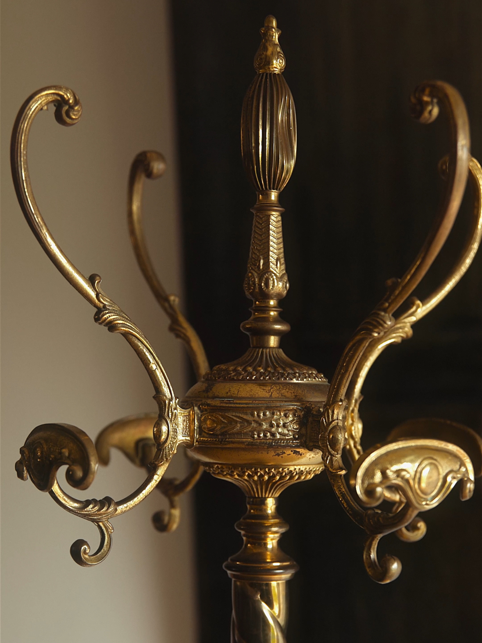 French Belle Époque Gilt Brass Coat Rack with Spiral Column