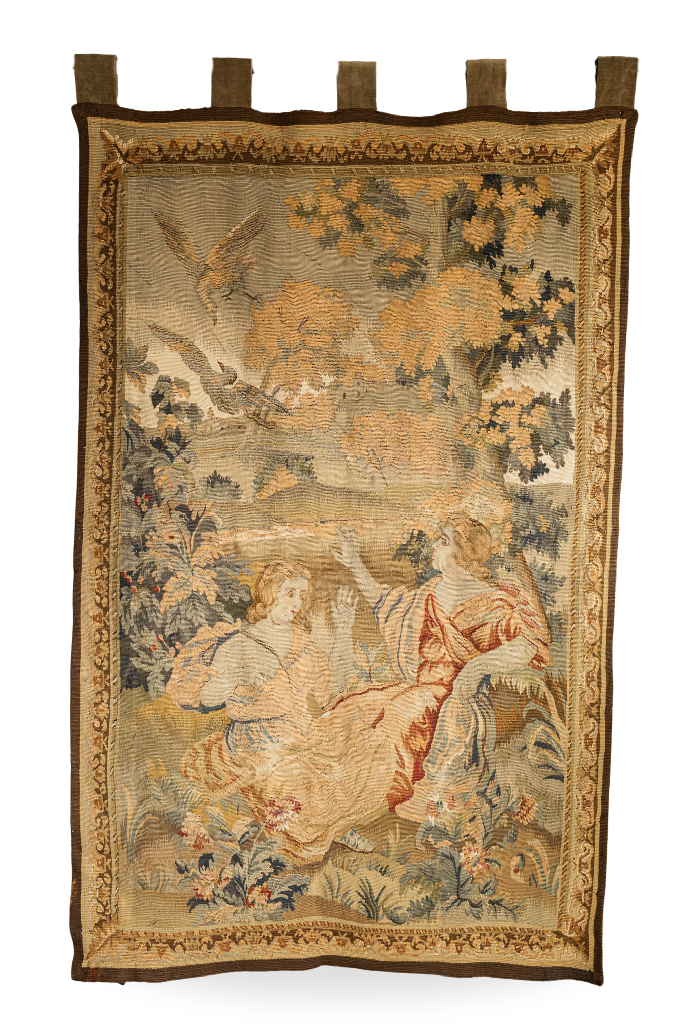 19th-20th Century Belgian Hand Woven Wool Tapestry