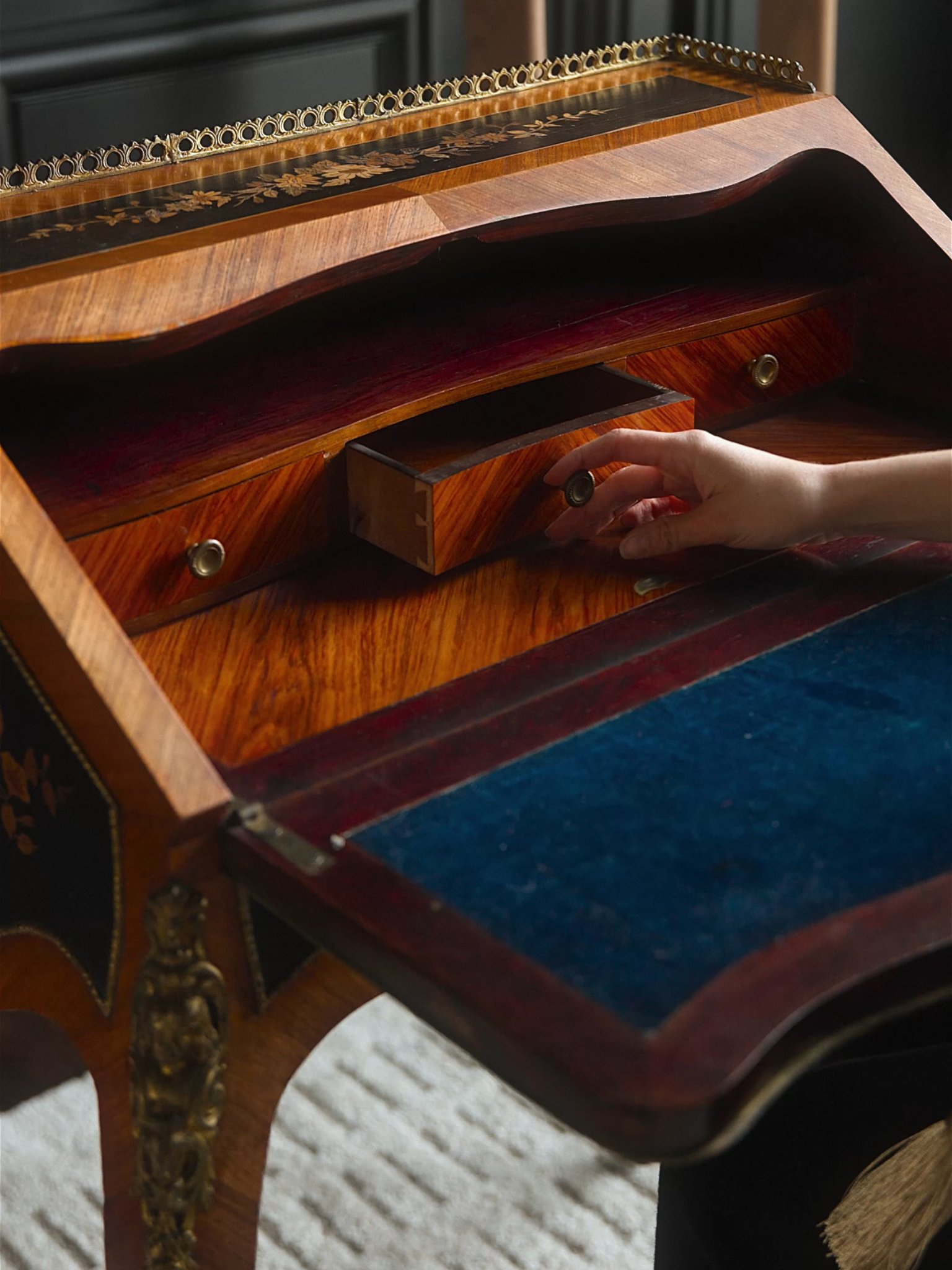 Louis XV Style Marquetry Bureau de Dame by E. Quilet, Paris