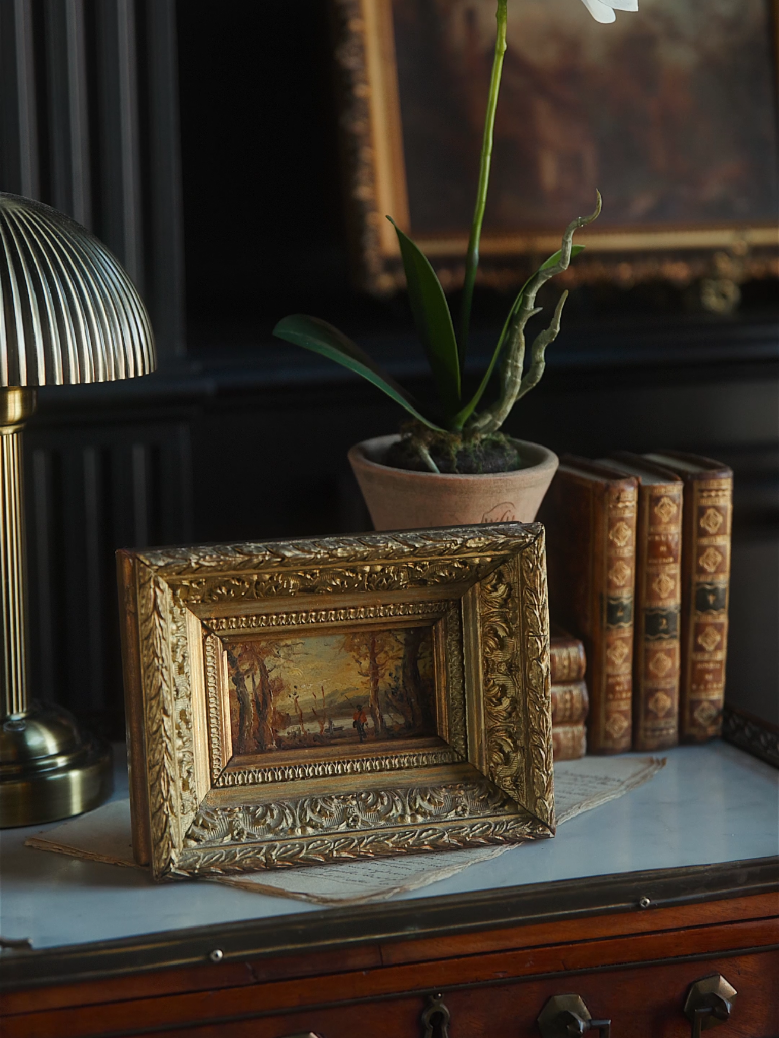 Petite 19th-Century Landscape Painting in Gilt Frame
