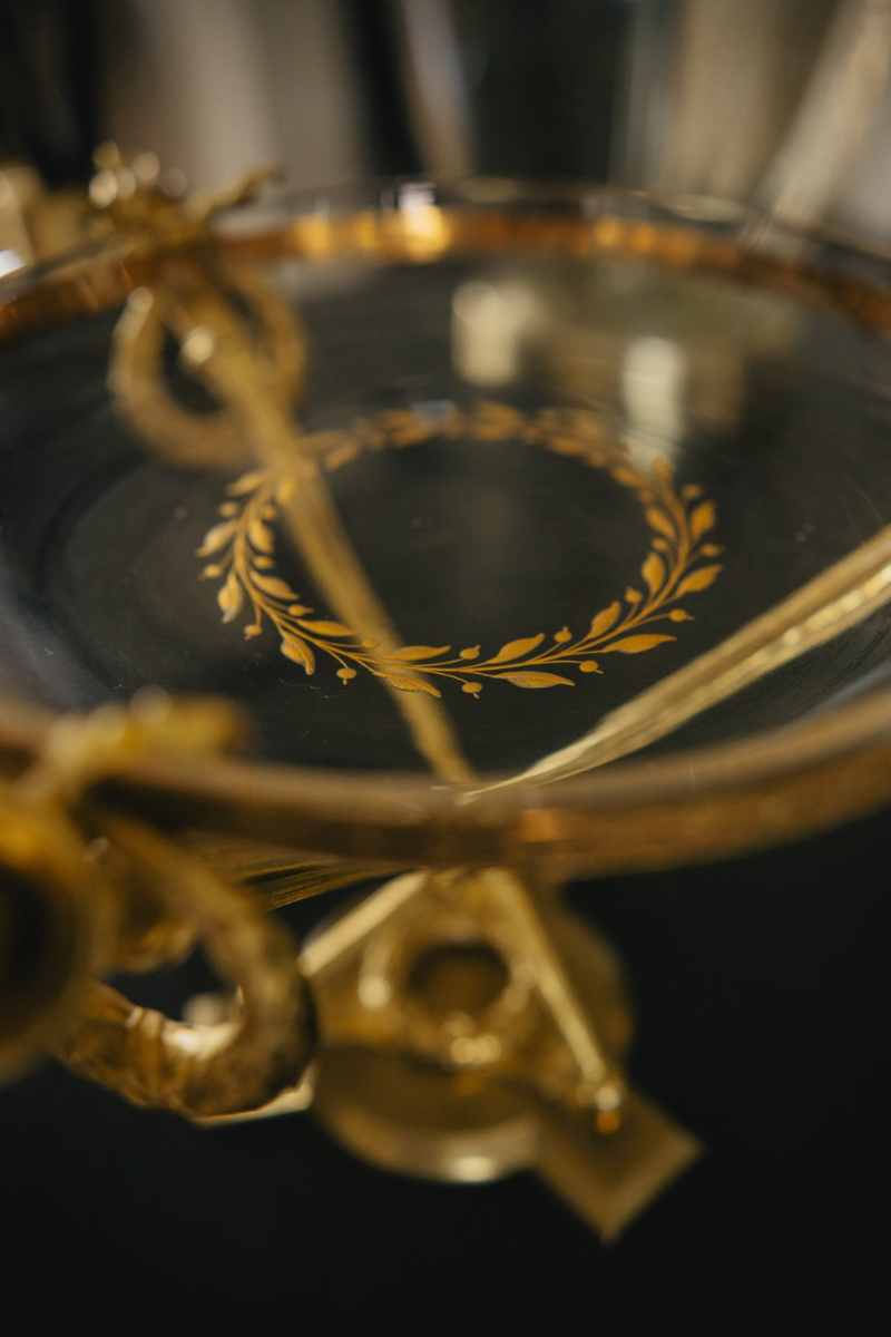 19th C. French Crystal and Bronze Tazza