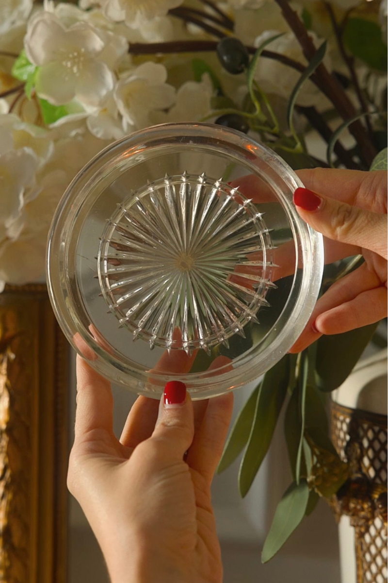 Vintage Glass Candle Trivet with Sunburst Center