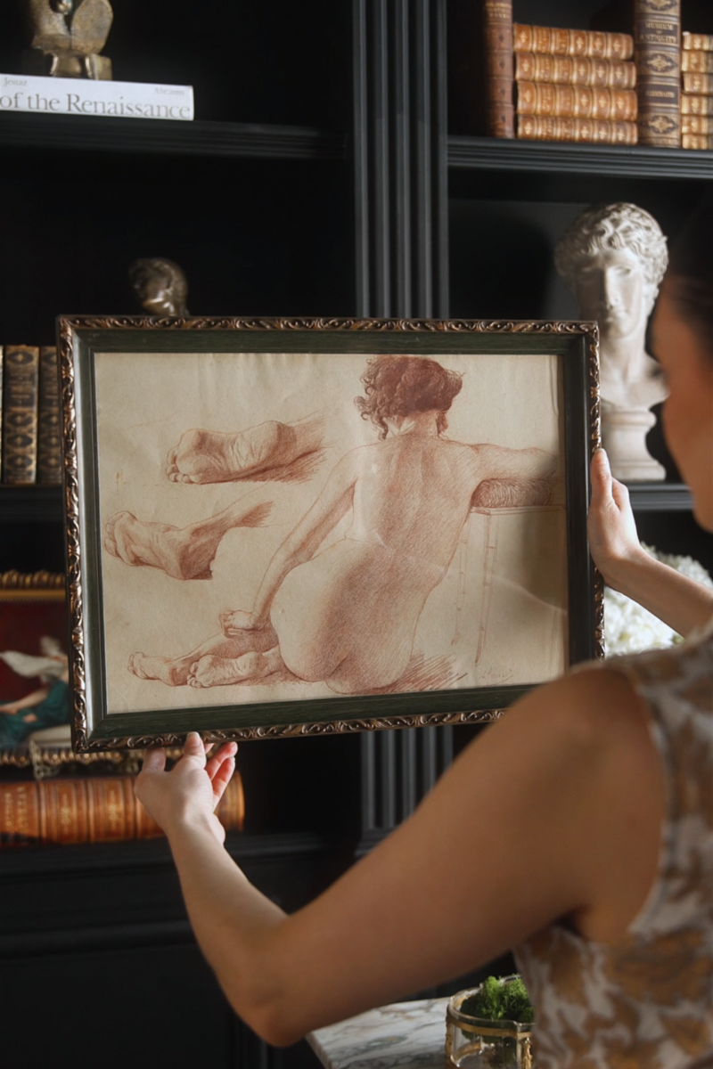19th-Century European Academic Nude Study Sketch in Red