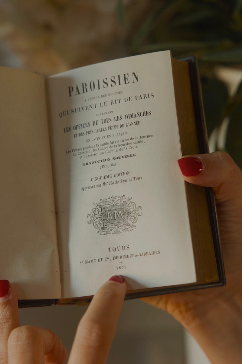 1851 French Aubergine Velvet Prayer Book with Ornamental Metalwork