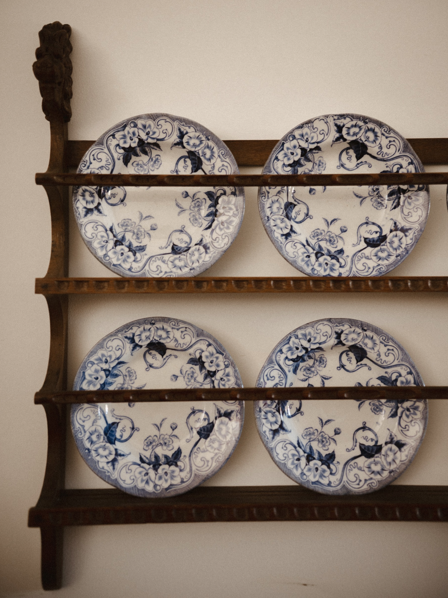 Set of 6 Petrus Regout “Flora” Blue & White Plates with Matching Compote